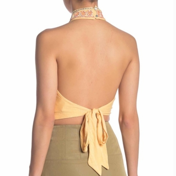 FREE PEOPLE Yellow Beaded GOA Crop Top Tank - Picture 2 of 4